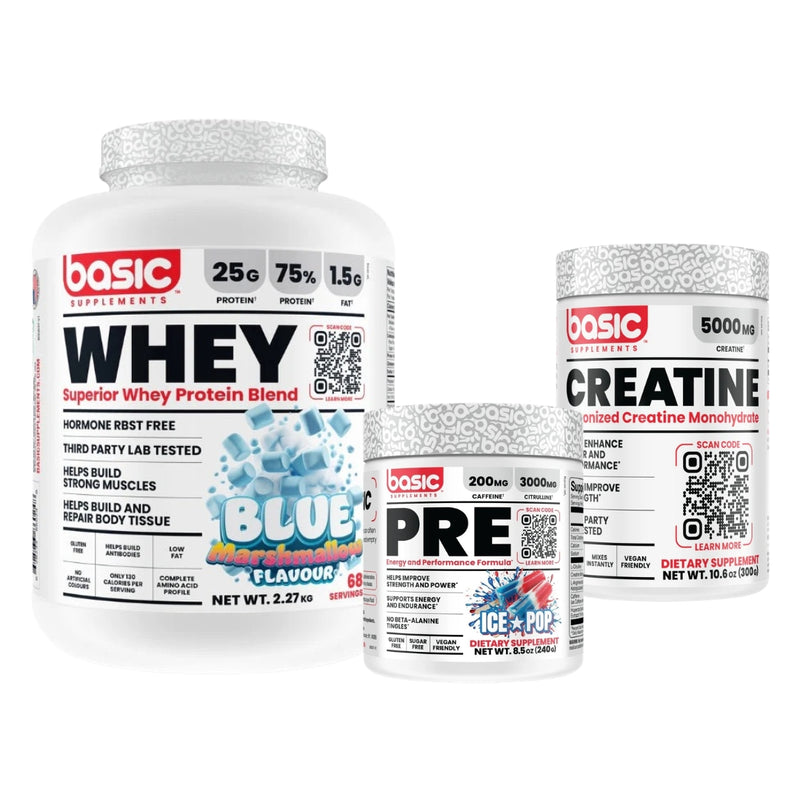BASIC WHEY 5LB + PRE WORKOUT + CREATINE BUNDLE