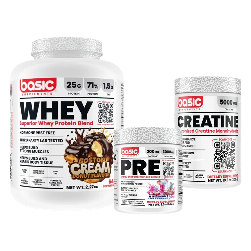 BASIC WHEY 5LB + PRE WORKOUT + CREATINE BUNDLE