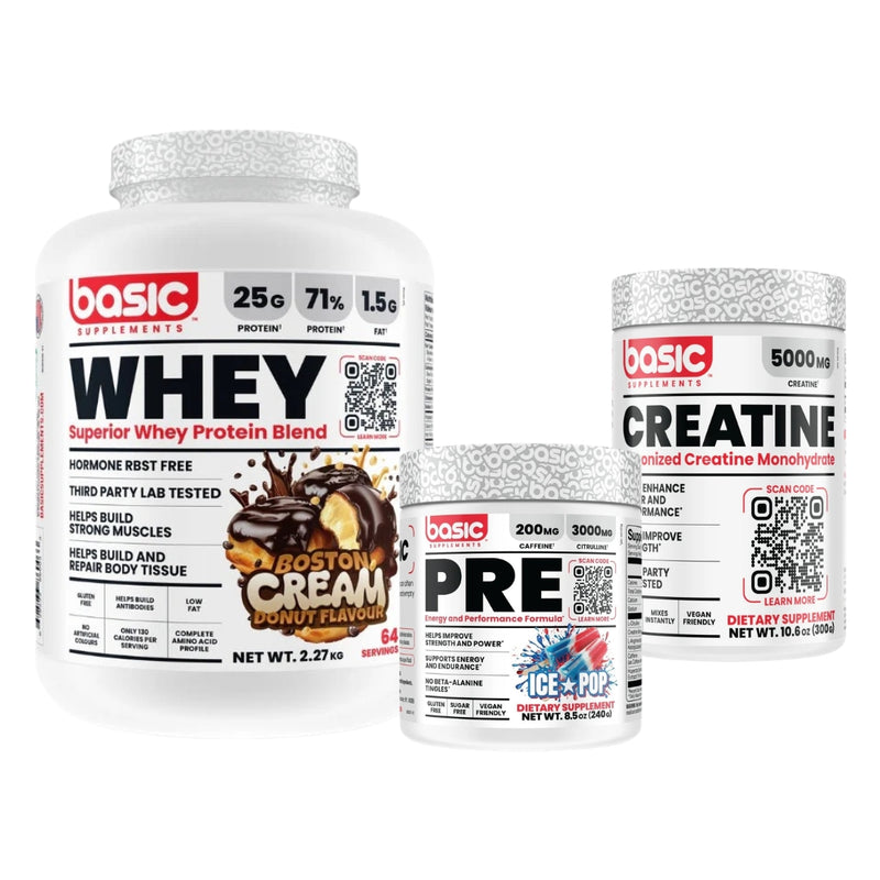 BASIC WHEY 5LB + PRE WORKOUT + CREATINE BUNDLE