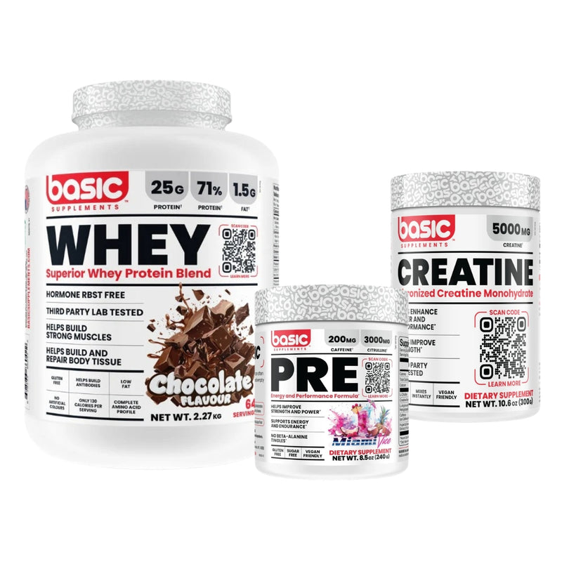 BASIC WHEY 5LB + PRE WORKOUT + CREATINE BUNDLE