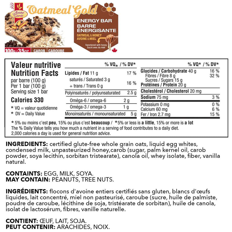 Avoine Doree Oatmeal Gold Bars 12-pack