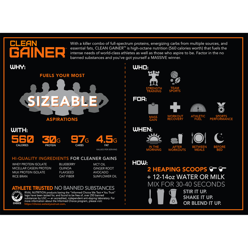 Rivalus Clean Gainer, 10lbs