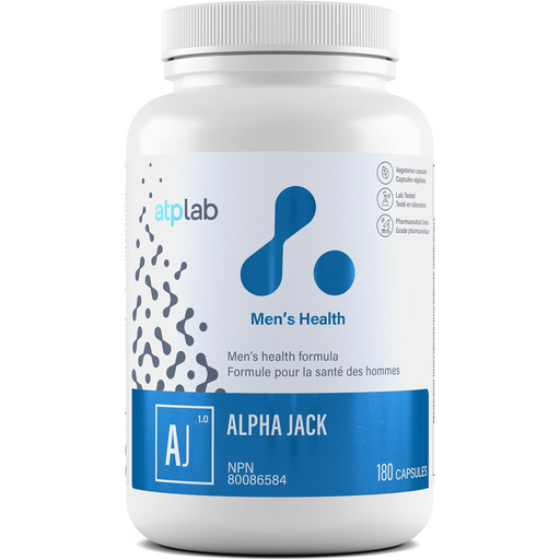 Bottle of ATP Lab Alpha Jack supplement on a white background