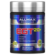 Allmax Essentials EGT 20+ antioxidant supplement in a 30-capsule bottle for cellular protection.