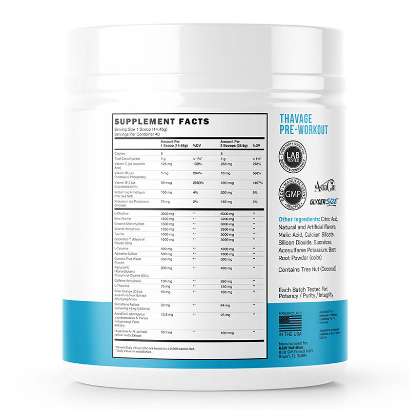 RAW x BUM Thavage Pre Workout Supplements Facts