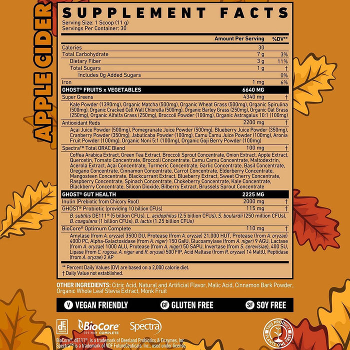 Ghost Lifestyle Greens Apple Cider Supplement Facts