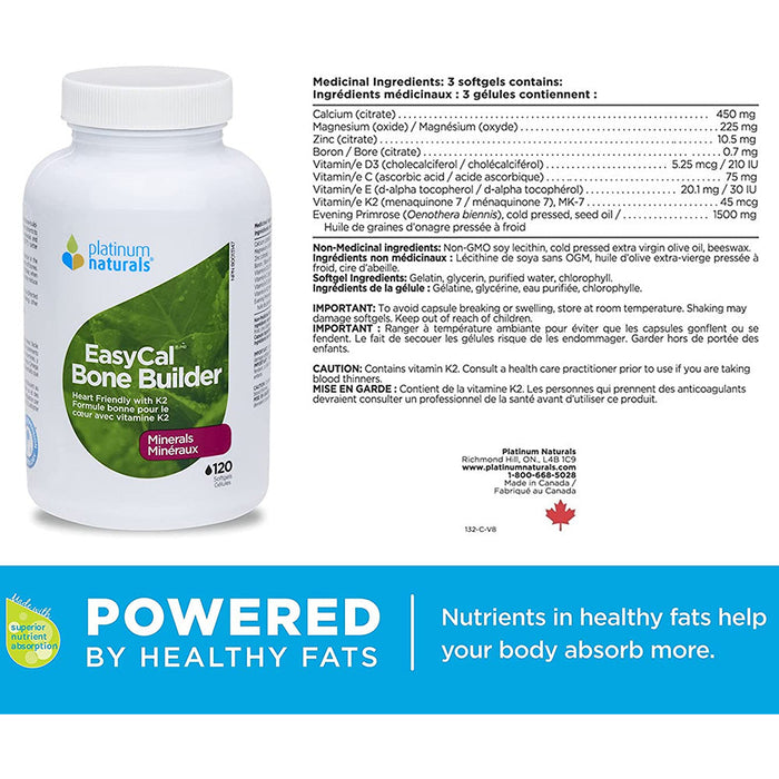 Platinum Naturals EasyCal Bone Builder 120 softgels Supplement Facts