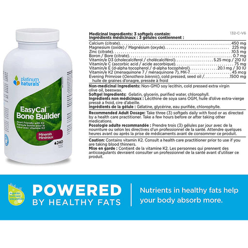 Platinum Naturals EasyCal Bone Builder 240softgels Supplement Facts