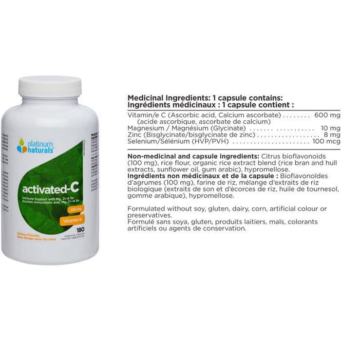 Platinum Naturals Vitamin C 600mg 180vcaps Supplement Facts