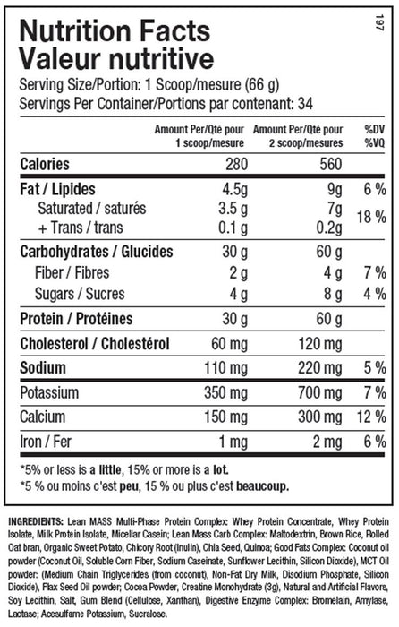 ANS Lean Mass Gainer Supplement Facts