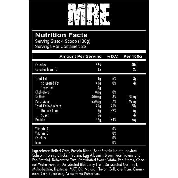 Redcon1 MRE Whole Food Supplement Facts
